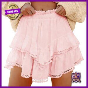 Women's High Waist Skort with Built-in Shorts, Crochet Hem, Rayon